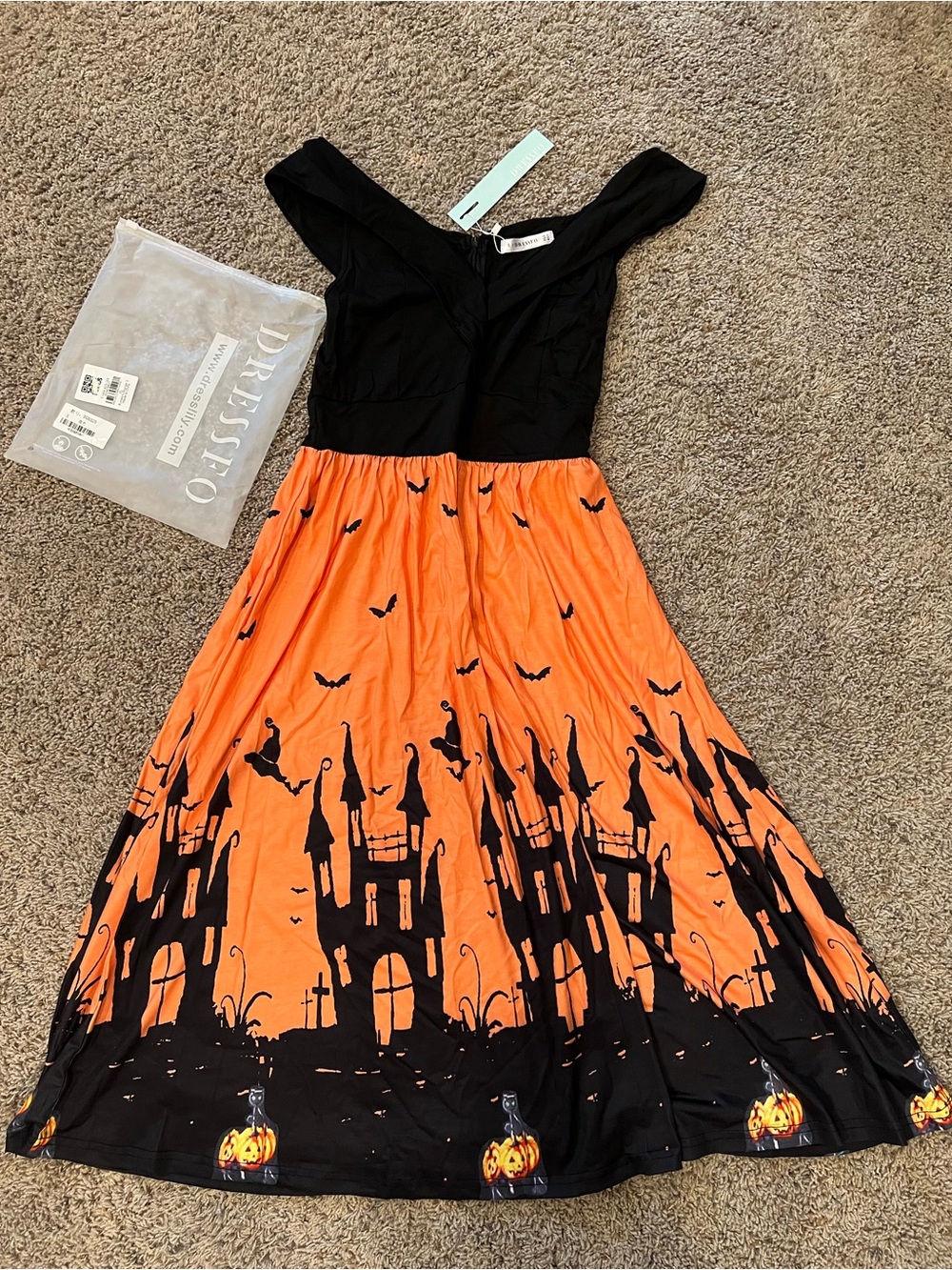 Dresslily Halloween Midi Dress in Orange and Black